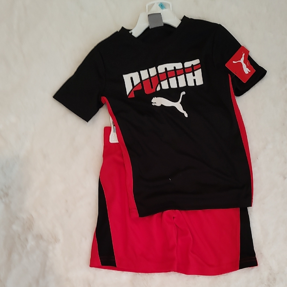 Puma Kids Black and Red Tee & Shorts Set